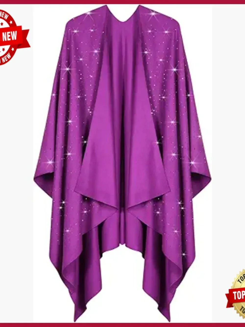 Open Front Rhinestone Poncho Shawl Wrap Cape Cardigan Ruana - Picture 1 of 5